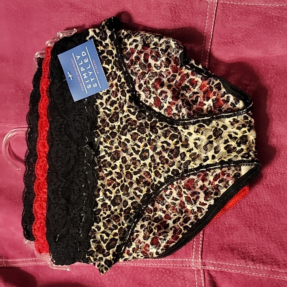3 Pack Simply Styled Lace Medium Midi Panties Leopard Black Red New